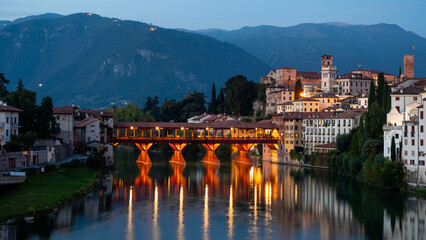 Night view of the Ponte Vecchio in Bassano del Grappa