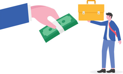  Two businessman hands, one holding a coin and the other a judge gavel, illustration of Corruption,

