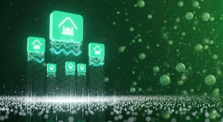 Connected Smart Home Technology with Glowing Icons and Abstract Background