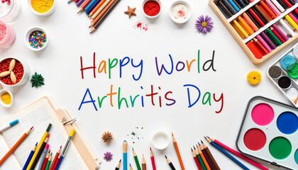 Colorful art supplies and decorations for World Arthritis Day celebration