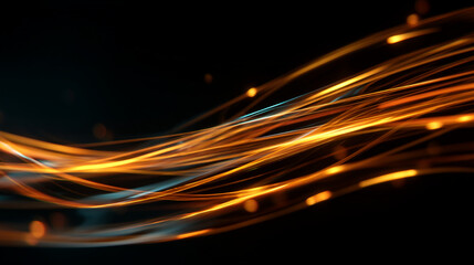 Abstract golden light streaks flowing on a dark background creating motion blur