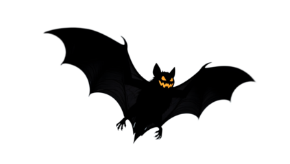 A black Halloween bat silhouette in motion full view centered on dark grey gradient cinematic lighting high detail