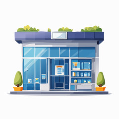 Modern storefront illustration with blue and white color scheme