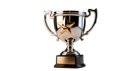 A chrome Halloween trophy with a star emblem  HDRI reflection glossy surface isolated on neutral surface