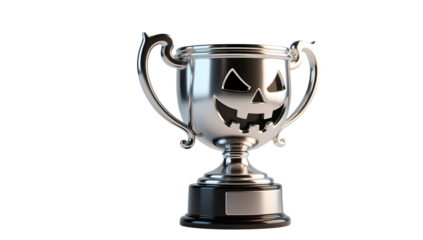 A metallic silver Halloween trophy  HDRI lighting glossy finish isolated on light background