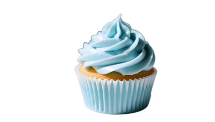 A pastel blue Halloween cupcake close up macro soft frosting texture simple white background subtle shadow