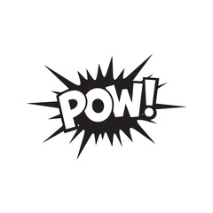 Pow comic book onomatopoeia sound effect in a pop art style explosion bubble. Black and white vector graphic.
