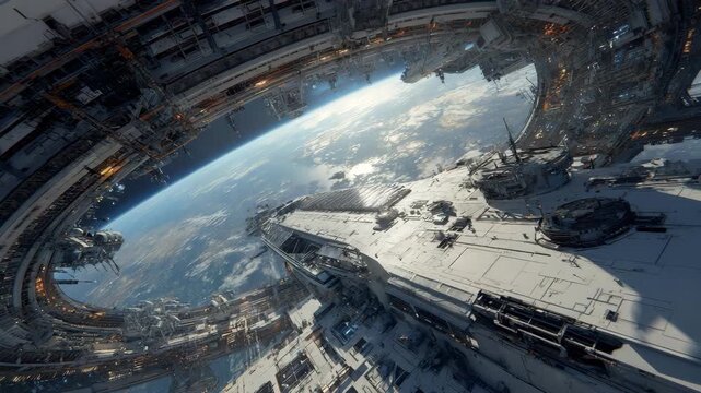 Orbital Megastructure Shipyard with Earth in View, Cinematic CGI