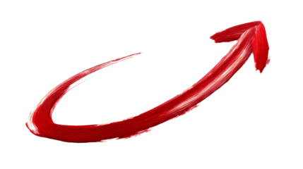 Red brushstroke arrow pointing upwards, cut out transparent