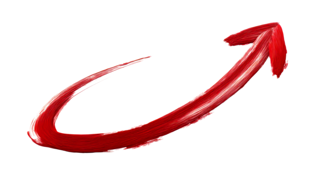 Red brushstroke arrow pointing upwards, cut out transparent