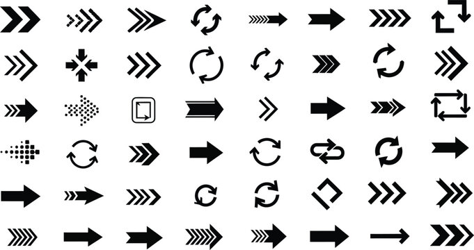 Arrow Icons Set Vector, Direction Symbols, Navigation Pointers in Black, Collection