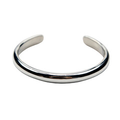 Minimalist silver cuff bracelet with a smooth, polished finish [Transparent Background PNG].