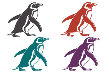 Penguins walking group silhouette illustration isolated on white background