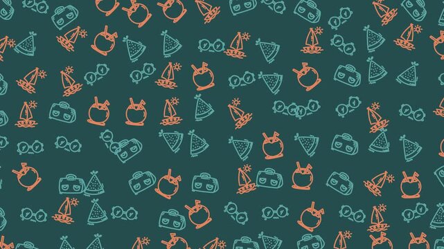 Teal and peach partythemed icon pattern. Suitable for invitations, party decorations, and celebrationthemed designs for various media.