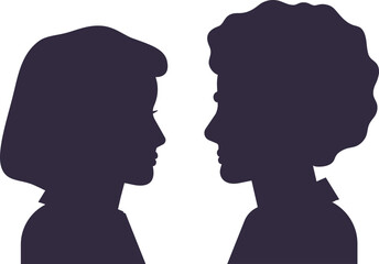 Man and woman profile silhouettes communicating face to face