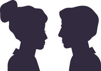 Couple silhouettes looking at each other communicating relationship