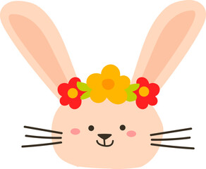 Cute bunny head wearing spring flower crown