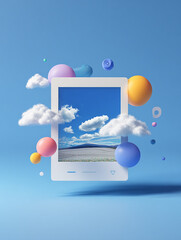 Abstract 3D Scene of Nature Viewed Through a Digital Window &mdash; Technology Meets Environment Concept