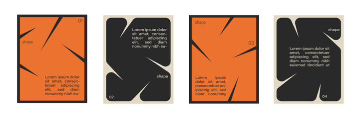 Naklejka na ściany i meble set of abstract brutalism poster background with orange liquid connected circle dots. metaballs pattern, abstract geometric shapes collection. Point movement flat icon, frame collage for photo  Naklejka na ściany i meble set of abstract brutalism poster background with orange liquid connected circle dots. metaballs pattern, abstract geometric shapes collection. Point movement flat icon, frame collage for photo