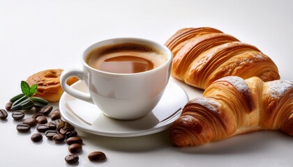 Aromatic Coffee And Pastries On A White Table