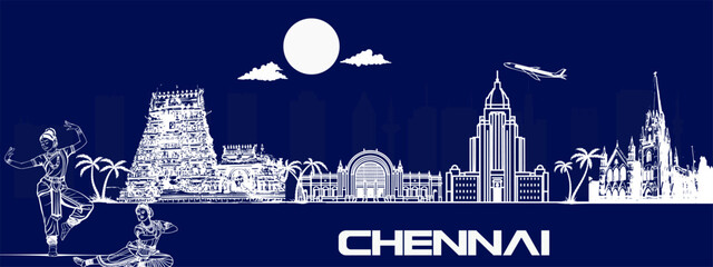 Bengaluru Skyline with Cultural Heritage Touch for Tourism Promotion &ndash; Vidhana Soudha, UB City, Lalbagh, and Bangalore Palace &ndash; India Travel Art Illustration