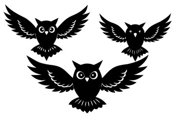 set of Owl flying silhouette vector isolated on white background