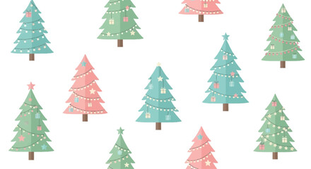 A charming collection of watercolor Christmas trees in various colors and sizes.