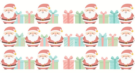 Cute Santa Claus and Gift Boxes Christmas Pattern.