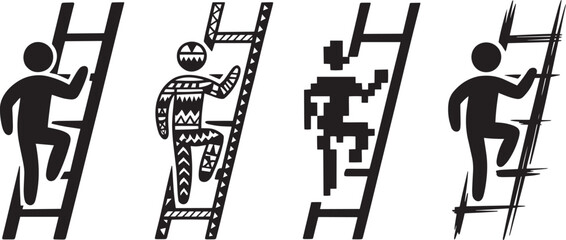 People climbing ladder icons set isolated on transparent background a collection of outline glyph symbols sign and pictograms