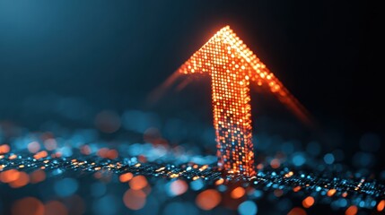 upward digital arrow with a pixelated glow in blueorange environment concept of economic optimism revenue spikes and online trading platforms