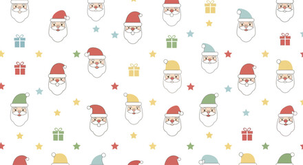 Naklejka premium Festive Santa Claus Faces Pattern Christmas Holiday Season Celebration.