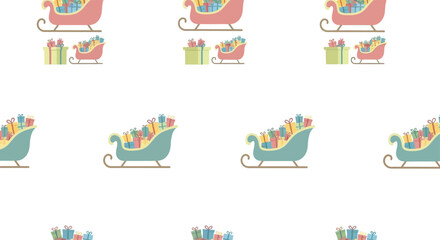 Obraz premium Seamless pattern of colorful Christmas sleighs filled with presents.