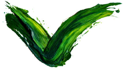 Thick green paint stroke with yellow highlights, cut out transparent