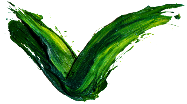 Thick green paint stroke with yellow highlights, cut out transparent