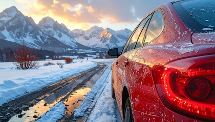 Car side view at Sunset close up view mockup template 