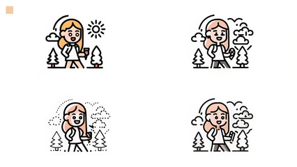 Happy Young Woman Walking with Smartphone Outdoors Illustration