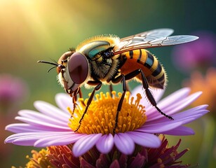 Hoverfly on Daisy - A Detailed Macro Shot of Natures Beauty.