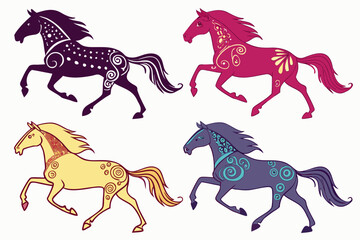 set of Horse galloping silhouette illustration 