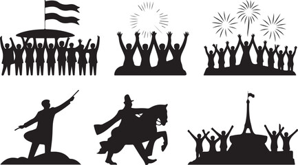 Silhouettes celebrating victory and national pride