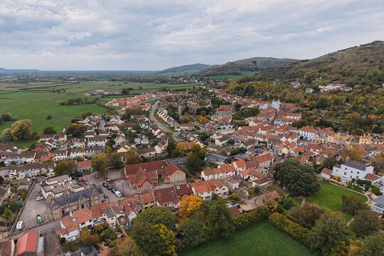 Aerial photography of Axbridge village in Somerset UK