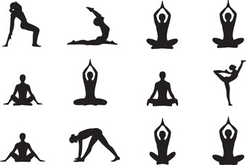 Yoga poses silhouettes for fitness and wellness