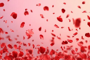 Red Rose Petals Falling Softly on a Gentle Background in a Romantic Setting