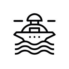 Modern interstellar vessel flying over distant world Line Art Vector illustration