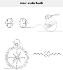 Naklejka premium Line Art Collection Dumbbell, Baking Bowl, Compass, and Info Icon on White Background
