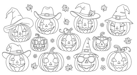 A collection of whimsical halloween pumpkin faces for creative crafts and decorations.