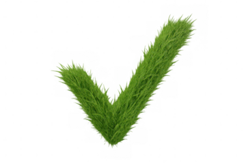Check mark symbol of green grass and ecology, representing success, approval, and a correct choice, transparent background