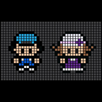 Pixel art characters of boy and girl in retro game style