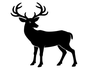 Deer with big antlers silhouette vector isolated on white background