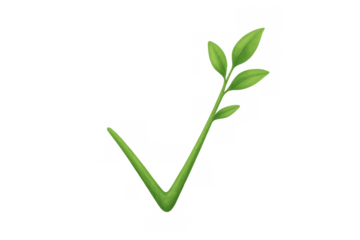 Green plant stem forming checkmark symbol, representing eco-friendly solution, sustainability, and growth, transparent background