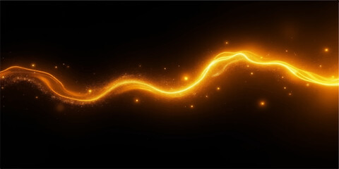 Abstract glowing orange energy wave with sparkling particles on a dark background © HooD